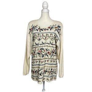 Vintage Heirloom Collective Ramie Cotton Embroidered Floral Sweater Cottagecore